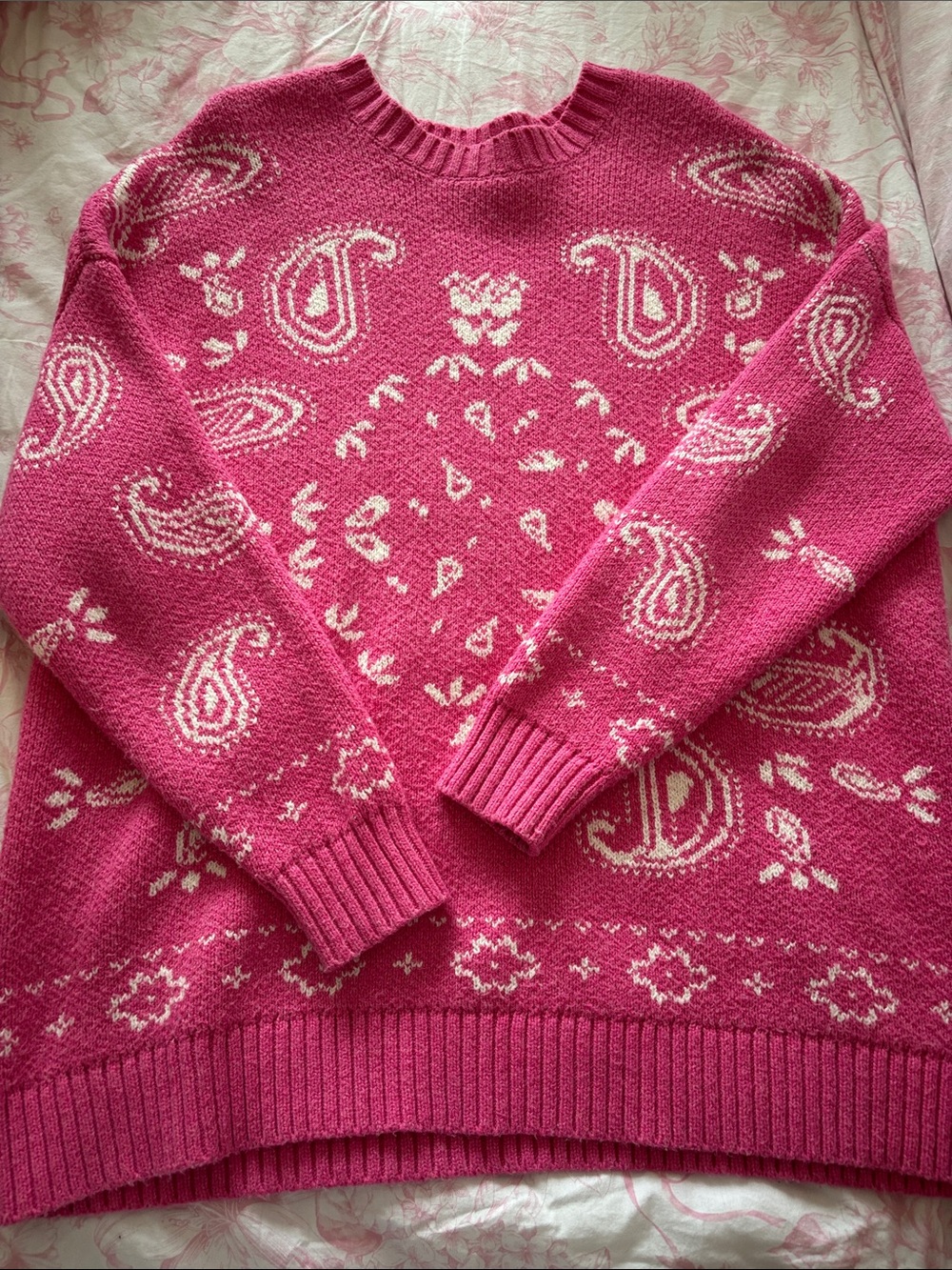 American Eagle Pink Paisley Knit Sweater - Women